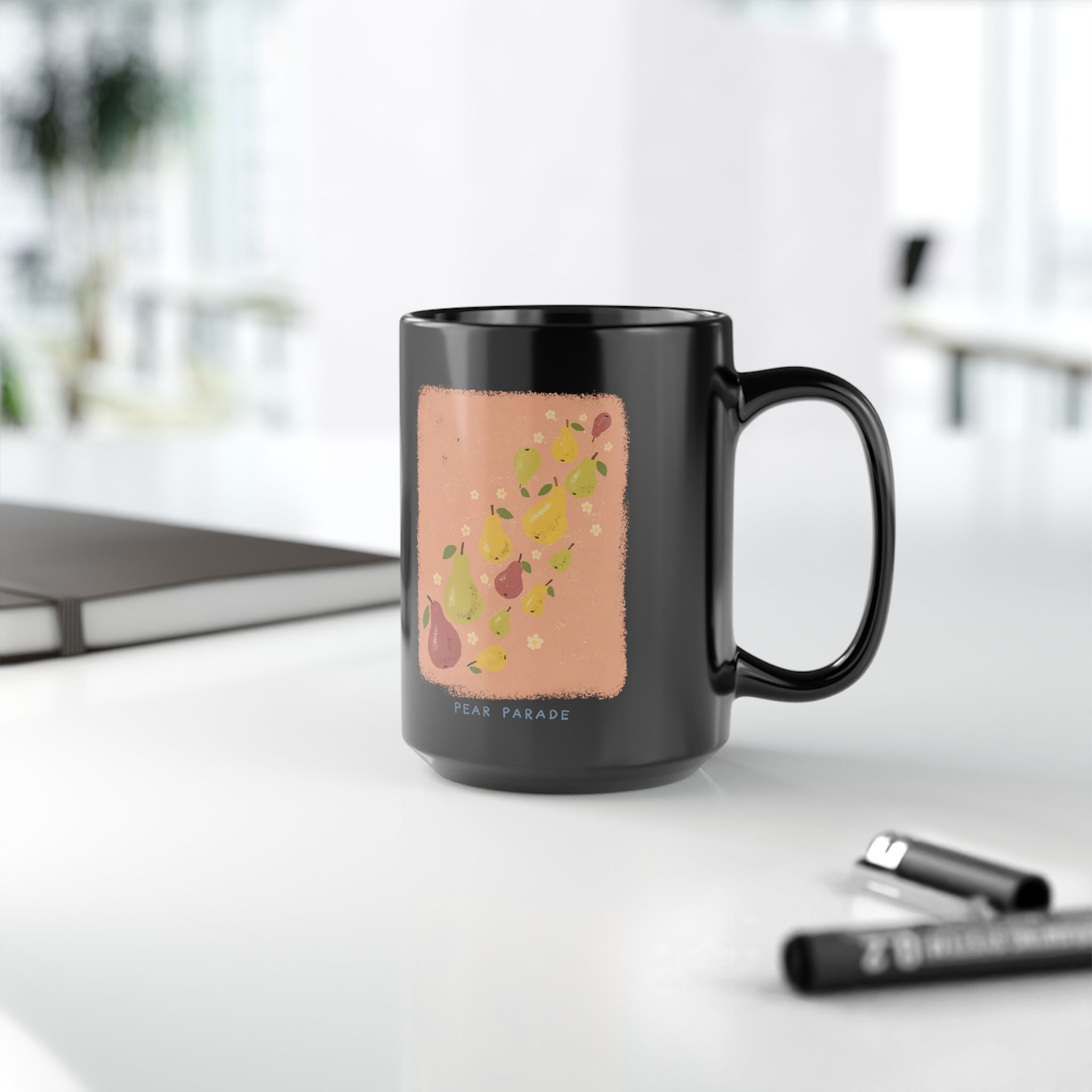Pear Parade Black Coffee Mug 15oz
