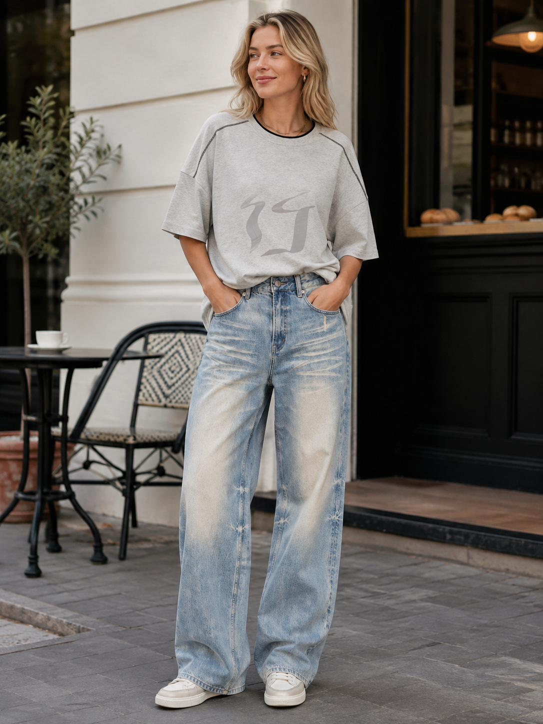 Sun Fade Raw Hem Denim Jeans