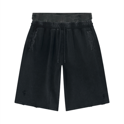 Vintage Wash Distressed Wide Leg Shorts