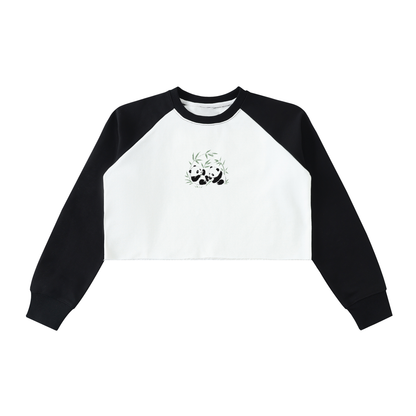 Raw-Hem Color-Block Raglan Crop Sweatshirt