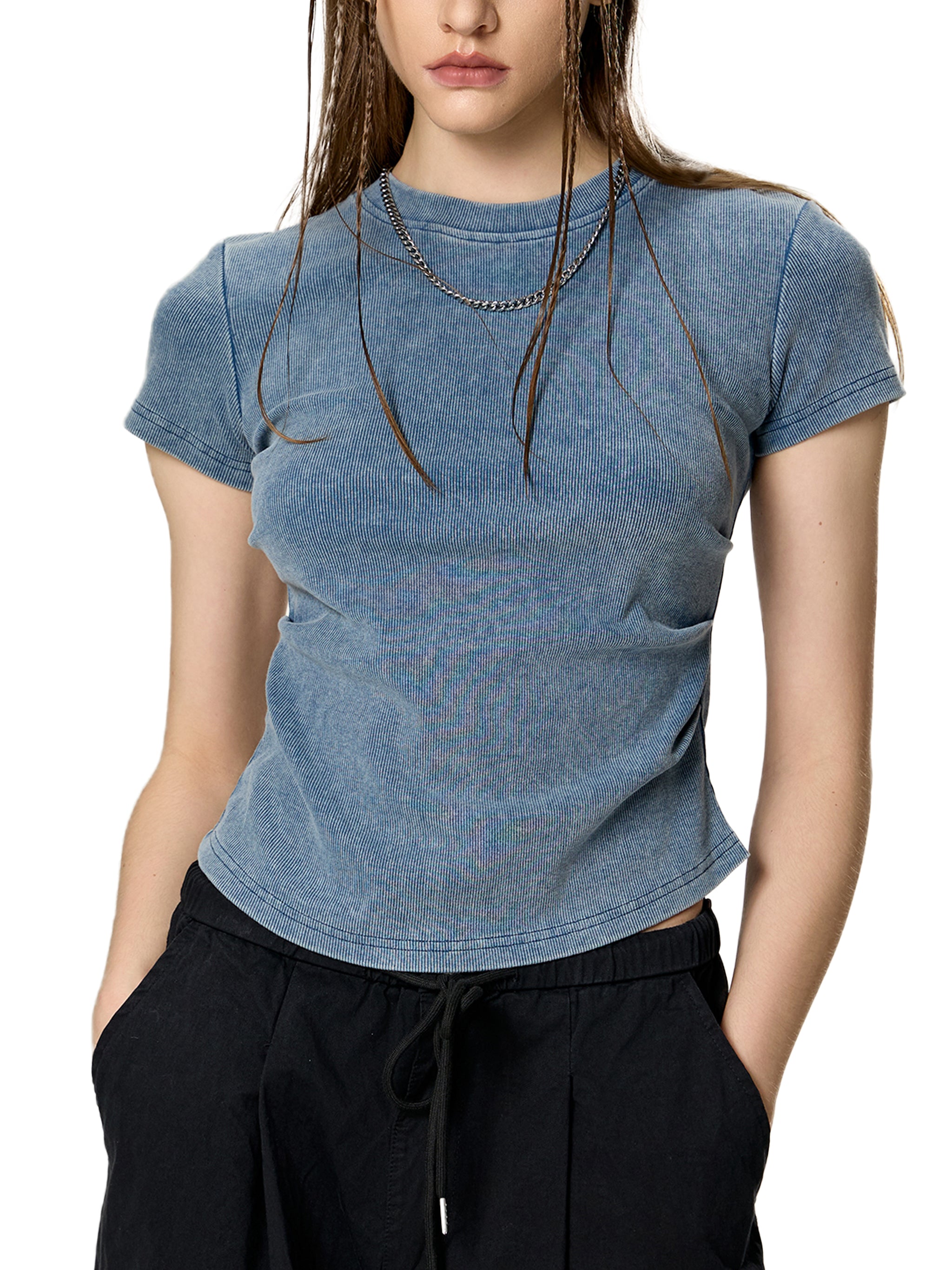 Vintage Washed Bodycon Cotton T-Shirt